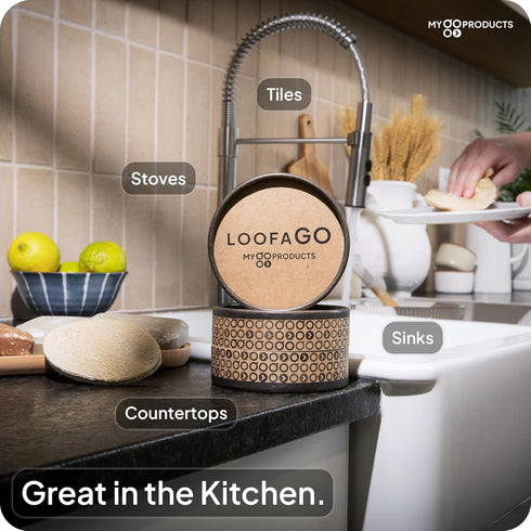 LoofaGO All-Purpose Natural Loofah Scrub Sponges, Biodegradable for Kitchen, Shower, Bath, and Skin (Pack of 10)