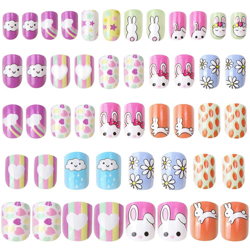 JANYUN 48 Pcs Stick on Nails for Kids - Fake Nails for Girls, Lovely Children Gift Nail Art Decoration
