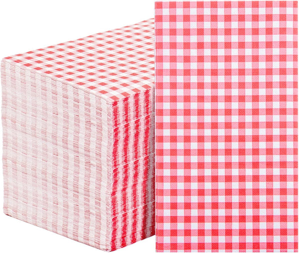 WDF 150 Pack Red Gingham Napkins, 3 Ply Disposable Red and White Checkered Guest Napkins