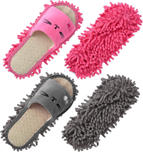 2 Pairs Microfiber Slipper Mop Slippers for Floor Cleaning, Reusable Dust Tool for Women, Men, House, Kitchen, Office