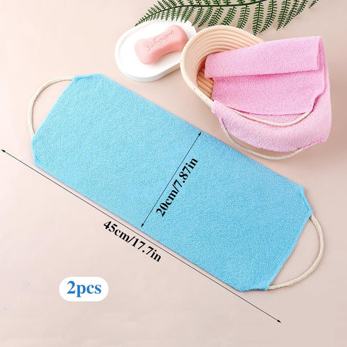 2Pcs Back Scrubber Body Bath Pull Strap Scrubber with Handles Nylon Exfoliating Washcloth Extended Length Washers Stretchable Shower Scrubber for Face Back Cleans Skin Massages Women Men