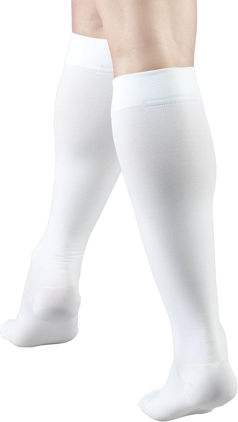 Truform Sheer Compression Stockings 15-20 mmHg, Women's Open Toe, Knee High Length, 20 Denier, White, X-Large
