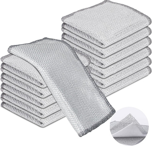 12PCS Three Layer Steel Wire Dishcloth, Multi-Functional Non-Scratch Cleaning Rags for Kitchen Cookware and Plates
