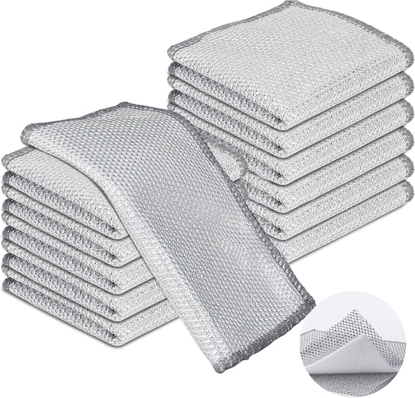 12PCS Three Layer Steel Wire Dishcloth, Multi-Functional Non-Scratch Cleaning Rags for Kitchen Cookware and Plates