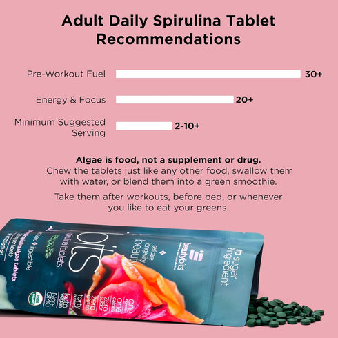 BEAUTYbits Organic Spirulina Tablets - Algae Superfood for Hair, Nails, & Skin Care, 2 Bags, 60 Tablets