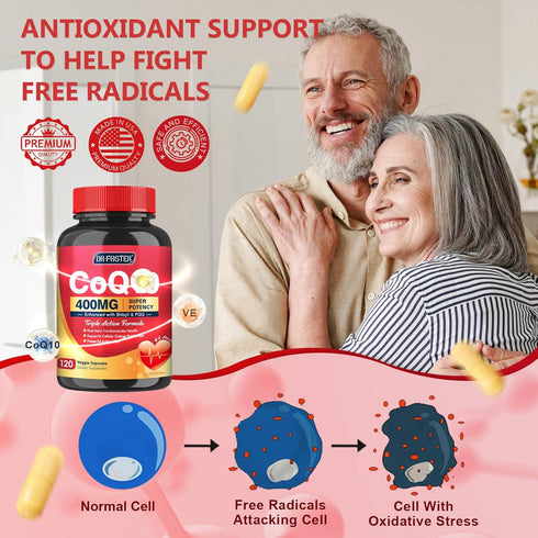 CoQ10 400mg - High Absorption Coenzyme Q10 Supplements with PQQ, Shilajit & Vitamin E, 120 Veggie Capsules