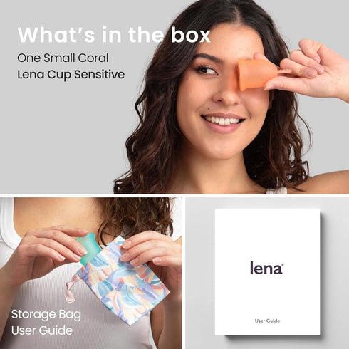 Lena Sensitive Menstrual Cup, Reusable Soft Silicone for Light & Heavy Flow - Small - Coral
