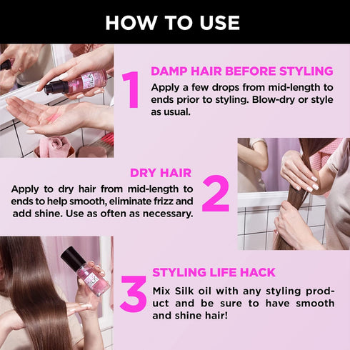 Silk Hair Oil for Dry Damaged Hair - Anti Frizz Control Serum with Jojoba, Argan & Almond Oils for All Hair Types