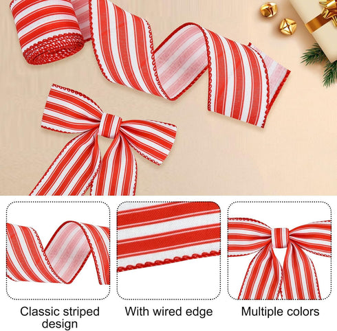 TONIFUL 2 Rolls-2 Inch Red Striped Wired Ribbon, Red and White for Gift Wrapping, Bows Making, Wedding Birthday Decor