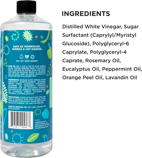 Aunt Fannie's 32 oz. Ultra Concentrated Floor Cleaner Vinegar Wash, Eucalyptus Scent, Makes 16 Gallons, Multi-Surface