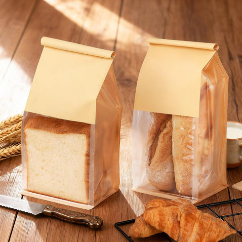 Kosotody 50 Pack Breads,5.1 3.9 11 Inches Bread Bags for Homemade x x Brown Bakery Bags with Tin Tie, Cotton Paper Loaf