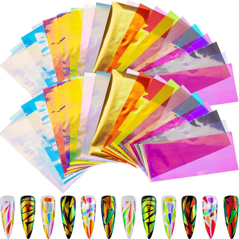 Maitys 40 Pieces Iridescent Glass Paper Nail Design Sticker Decals, Shinning Reflective Mirror Design, 20 Colors