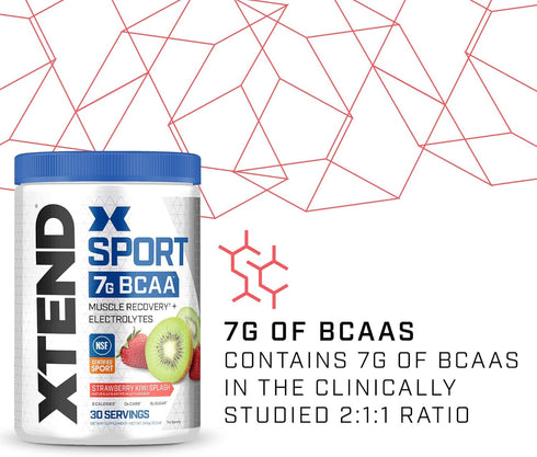 XTEND Sport BCAA Powder - Strawberry Kiwi Splash | 30 Servings Electrolyte Powder for Recovery & Hydration