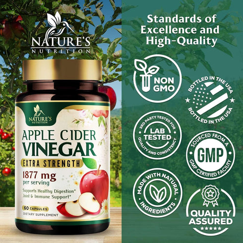 Apple Cider Vinegar Capsules 1877mg - Extra Strength Detox & Cleanse with Vitamin D & Zinc - Premium Vegetarian