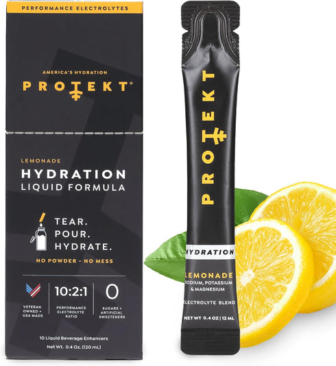 Protekt Electrolytes Hydration Packets - Organic Sugar Free Liquid Electrolytes for Hydration & Recovery, 10 Pack
