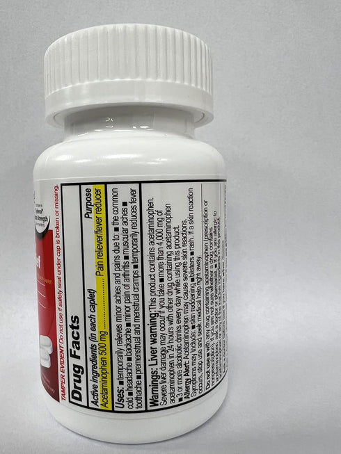 Extra Strength Pain Relief Acetaminophen, 500mg, 100 Tablets