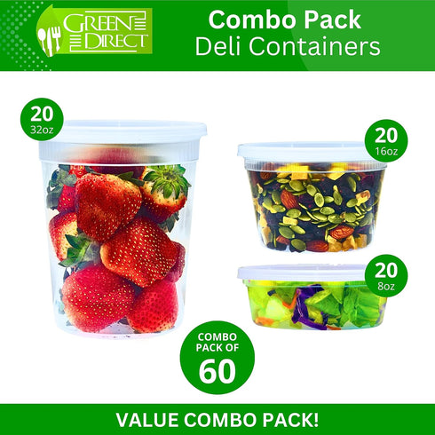 Deli Containers with Lids, 60 Sets Disposable Plastic Lunch Combo, Clear Food Storage Containers for Soup