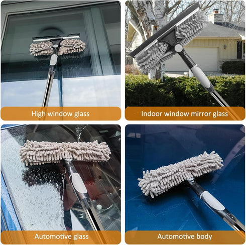 20+ Feet Reach 2 in 1 Window Washing Squeegee & Duster with 3-14 ft Splicable Extension Pole for Indoor & Outdoor