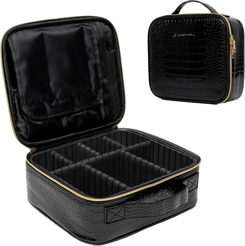Not Made In China Makeup Bag Travel Organizer, Small Crocodile Cosmetic Case with Adjustable Dividers for Beauty Artists