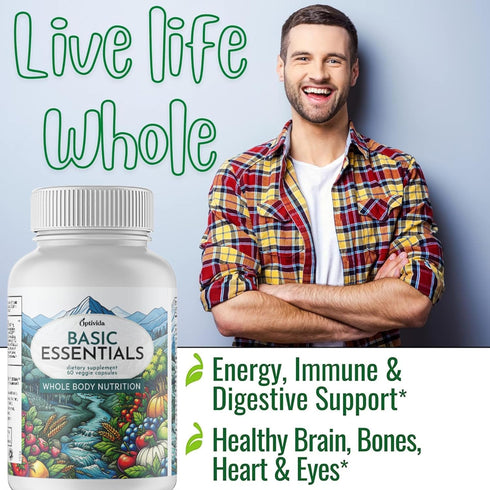 OPTIVIDA Whole Food Multivitamin & Minerals with Probiotics, Prebiotics, Postbiotics, Immune, Gut, Mind, Energy & More,