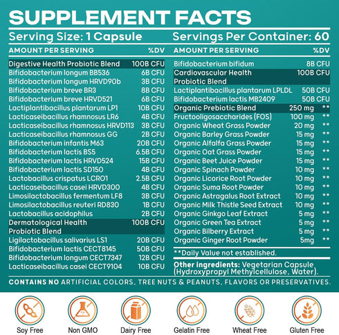 Probiotics for Women & Men, 300 Billion CFU, 24 Strains Probiotic + 15 Organic Herbs Prebiotics Blend, 2 Months Supply