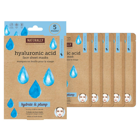 Naturally 30 Hydrating Sheet Mask, Infused with Hyaluronic Acid, 5 Sheet Masks Included