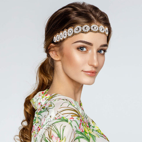 WILLBOND 10 Pieces Rhinestone Beaded Headbands, Elastic Lace Handmade Headwraps, Vintage Crystal Hair Accessories