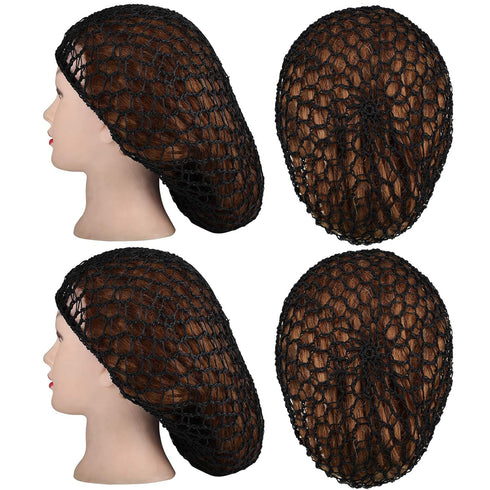 Waydress 2 Pieces Rayon Knit Mesh Hair Net Snood, Crocheted Sleep Cap for Women (Black)
