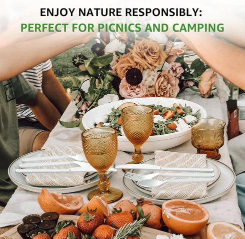 100% Compostable Spoons - 180 Count Heavy Duty Disposable Utensils Set, Eco-Friendly Flatware for Parties