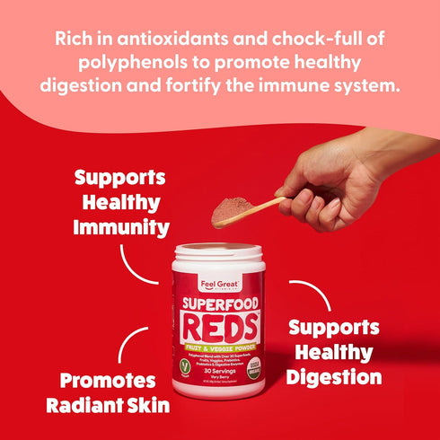Feel Great Organic Superfood Reds Powder with Beet Root Powder, Digestive Support and Bloating Relief