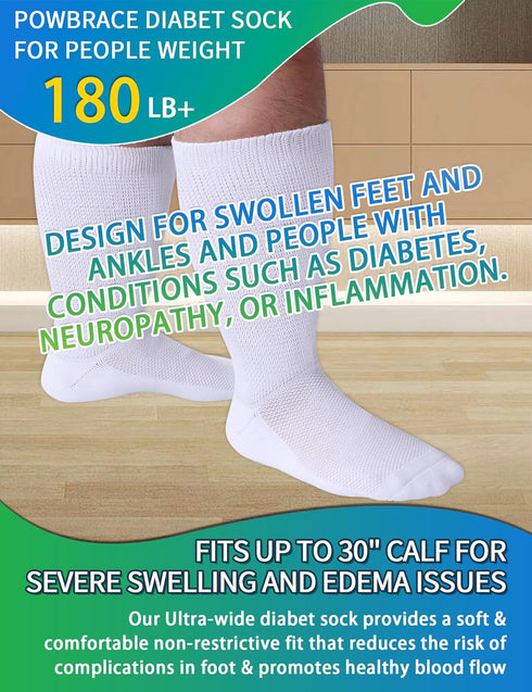 Powbrace 2 Pairs Wide Diabetic Socks for Men Women Plus Size,Lymphedema Socks for Swollen Feet and Ankles,Edema Loose