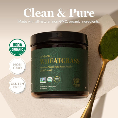 Global Healing Wheat Grass Powder Organic, 180g, Nutrient-Dense Raw Wheatgrass Juice Powder for Immune Support