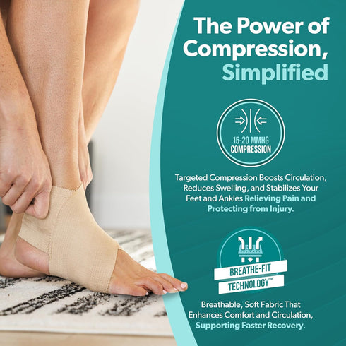 BraceAbility Elastic Ankle Support Brace - Lightweight Compression Sleeve for Sports, Running, and Sprains (Beige,