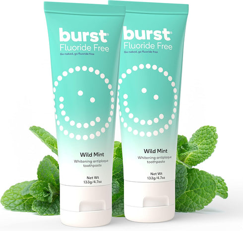 BURST Fluoride Free Toothpaste - Whitening Toothpaste for Stain Removal, Sensitive with Xylitol, Wild Mint