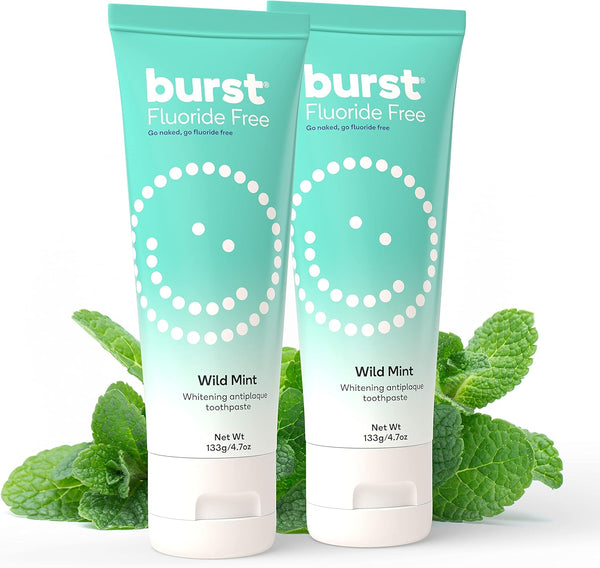BURST Fluoride Free Toothpaste - Whitening Toothpaste for Stain Removal, Sensitive with Xylitol, Wild Mint