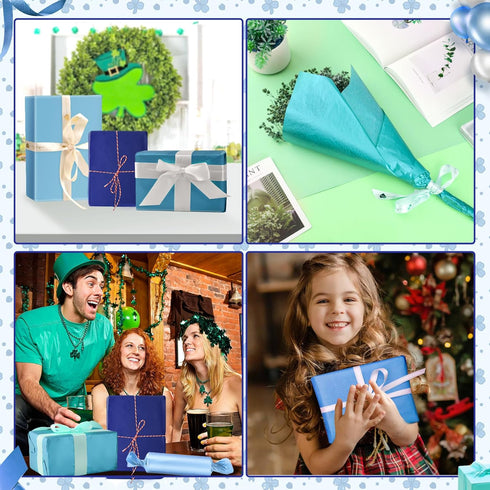 30 Sheets Blue Tissue Paper for Gift Bags Decoration, 14 x 20 Inch Bulk for Weddings Birthday DIY Crafts