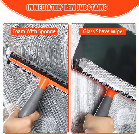 Window Squeegee for Home, 2 in 1 Cleaning Tool with Extension Pole for Shower, Car, Mirror, and Glass