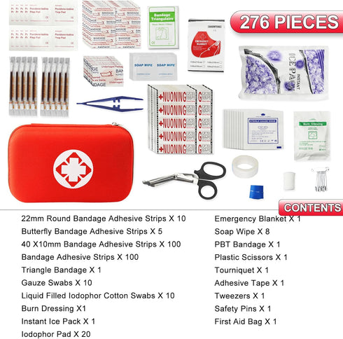 276PCS First Aid Kit Home Car Camping Hiking Emergency Supplies Small Compact Lovely Bag for School Outdoor, Basic Outdoor Essentials Survival Kit for Travel AMORNING