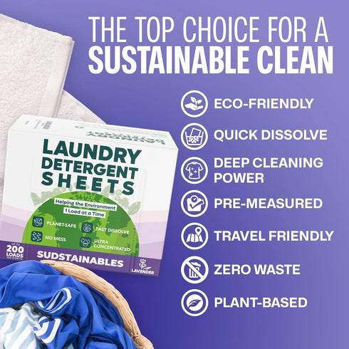 Eco Friendly Laundry Detergent Sheets, 200 Loads, Plastic Free, Lavender