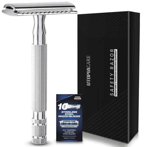 Utopia Care Double Edge Safety Razor for Men & Women with 10 Premium Stainless Steel Blades