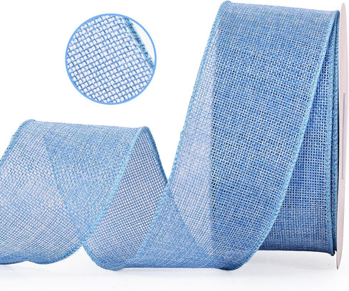 YAMA Burlap Wired Ribbon, Baby Blue, 2-1/2 inch x 20 Yards, for Crafts, Wreath, Bow Making, Gift Wrapping