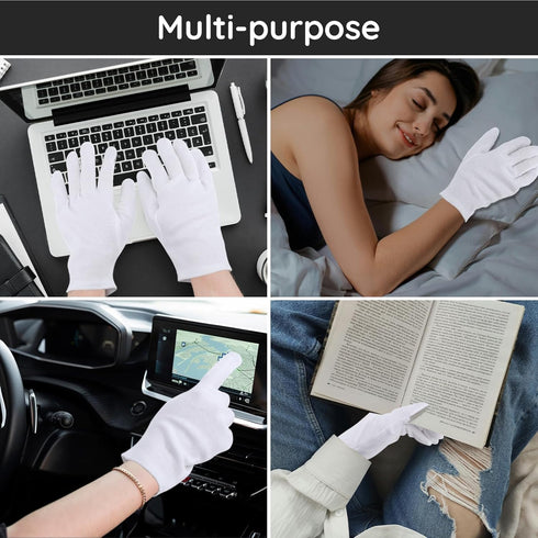 Segbeauty Cotton Gloves for Dry Hands, 24 Counts White Gloves with Touchscreen Fingers for Hand Moisturizing Overnight