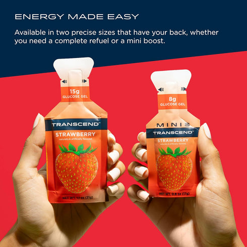 Transcend Foods Strawberry Gel | Fast-Acting Carb Gel, Pack of 10