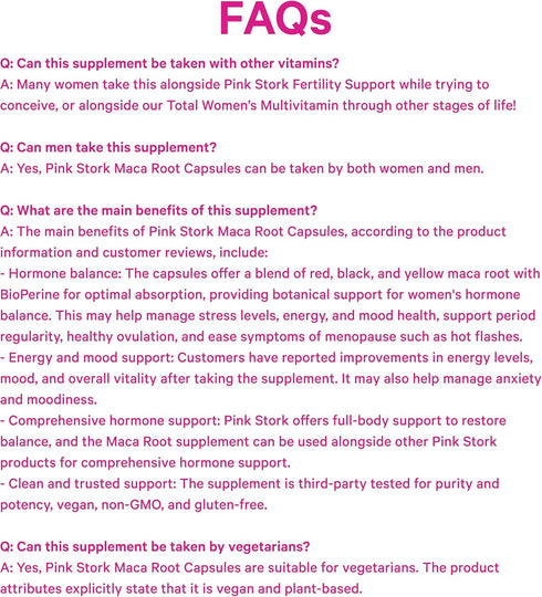 Pink Stork Maca Root Capsules for Women Organic Maca with BioPerine for Hormonal Balance, Energy + Wellness Supports