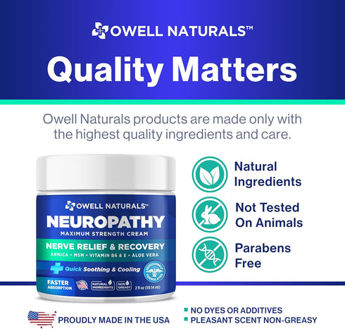 OWELL NATURALS Neuropathy Nerve Relief Cream, 2 Fl Oz (Pack of 2) – Maximum Strength, All Natural for Discomfort