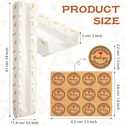 Reallnaive 120 24 4.5 2 Inch Packaging Pcs French Bread Bags Bulk with Window, Baguette Bags for Homemade, x x Kraft