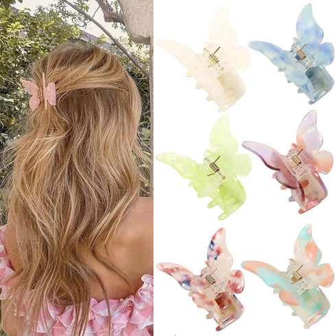 NAISIER Hair Claw Butterfly Tortoise Shell Jaw Clips 2.3 inch, 6 Pack Beautiful Hair Accessories for Girls and Women