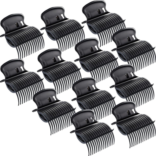 Hot Roller Clips Hair Curler - Replacement Claw Clips for Women Girls Hair Section Styling (12 Pieces, Black)