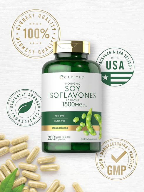 Carlyle Soy Isoflavones for Women and Men 1500mg | 200 Capsules | Non-GMO, Gluten-Free
