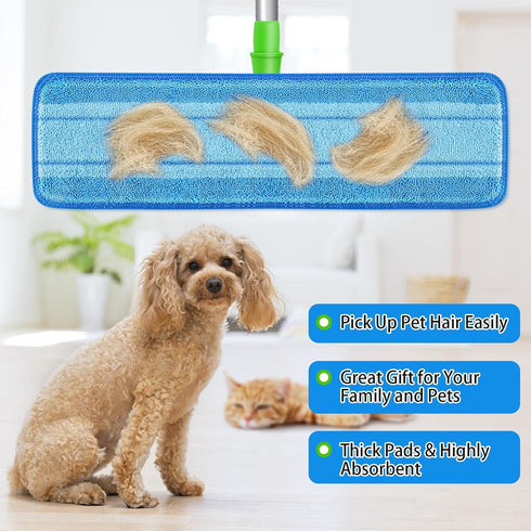 4 PCS Replacement Mop Pads, Microfiber Cleaning Mop Compatible with Bona Mop, Washable & Reusable, 18 Inch, Blue